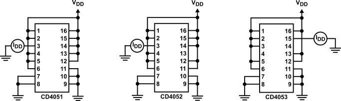 CD4051B CD4052B CD4053B 关闭通道泄漏电流 — 所有通道关闭