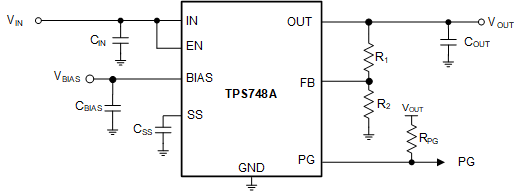 TPS748A 典型应用电路（可调节）
