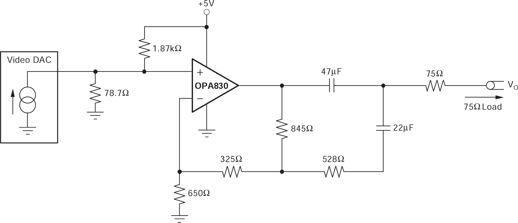 OPA830 具有 SAG 校正功能的视频线路驱动器