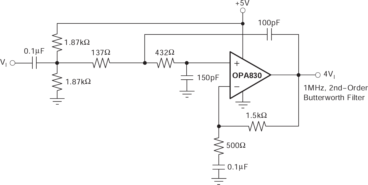OPA830 单电源高频有源滤波器