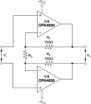 OPA4830 非反相差分 I/O 放大器