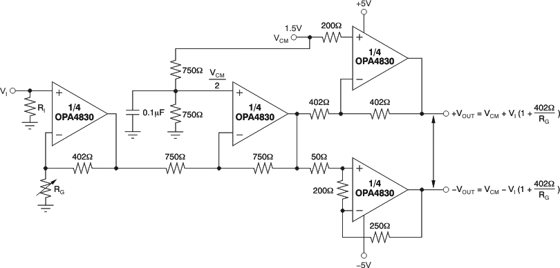 OPA4830 宽带直流耦合单端转差分