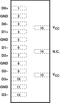TPD8S009 DSM 封装15 引脚 SON顶视图