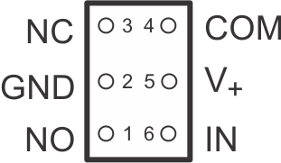 TS5A3157 YZP 封装、6 引脚 DSBGA（底视图）