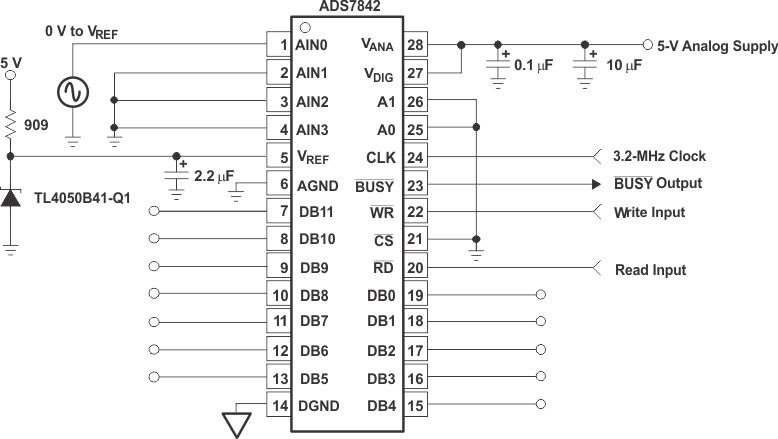 TL4050-Q1 使用 TL4050x41-Q1 的数据采集电路