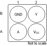 SN74LVC1G14 YZV 封装4 引脚 DSBGA底视图