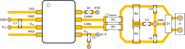 TCAN6062-Q1 TCAN6062V-Q1 布局示例
