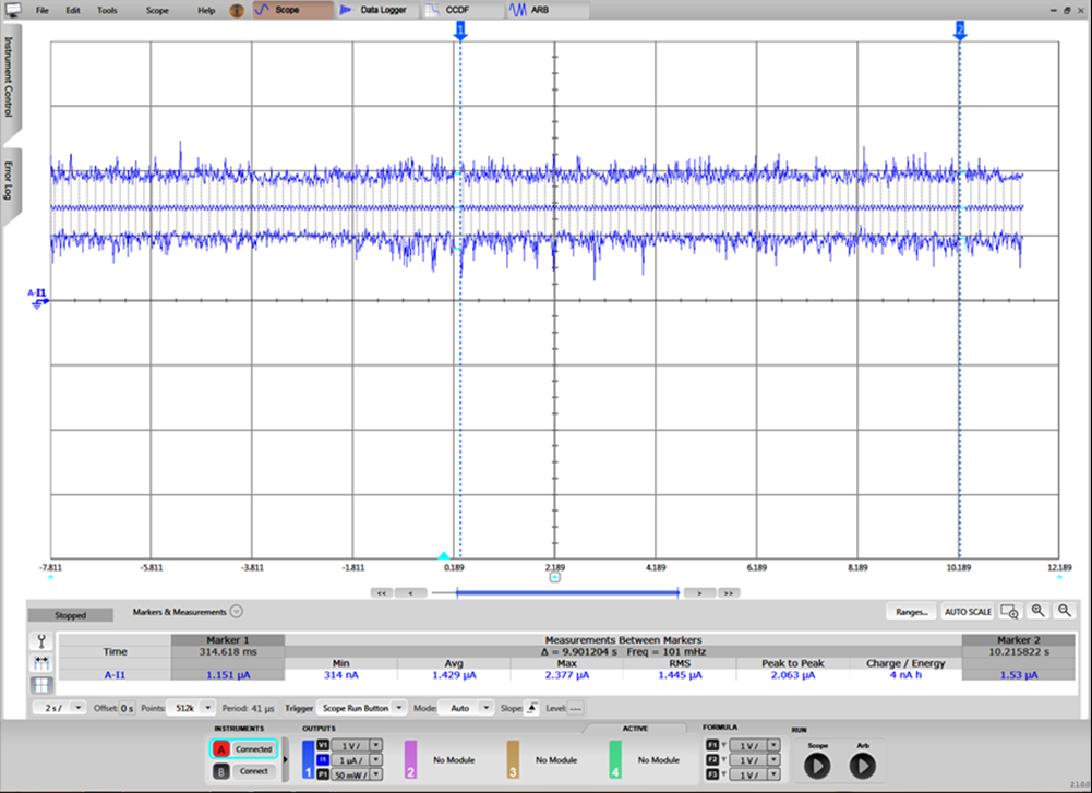 TIDA-010036 待机模式电流消耗读数示例