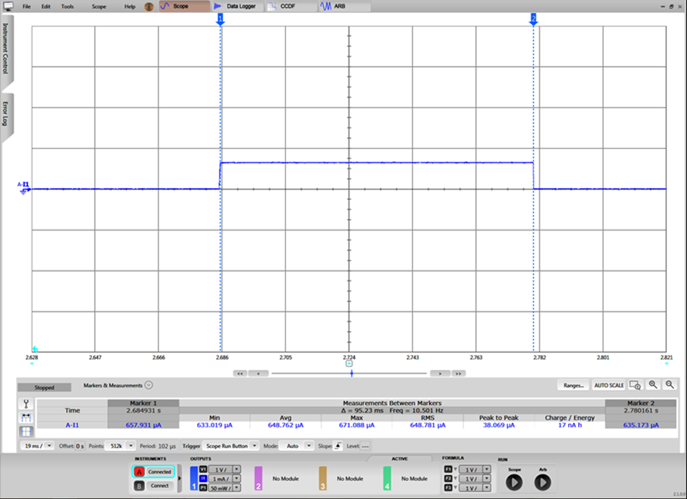 TIDA-010036 电流检测模式电流消耗读数示例