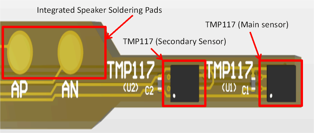 TIDA-060034 集成扬声器焊盘和 TMP117 器件