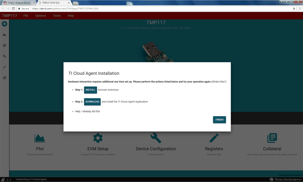 TIDA-060034 TI Cloud Agent 弹出窗口