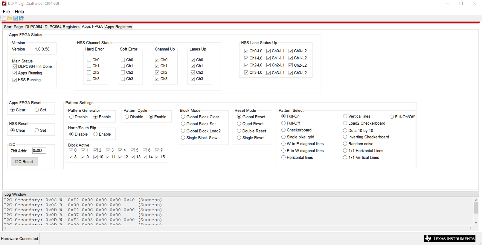DLPLCRC964EVM Apps FPGA 选项卡