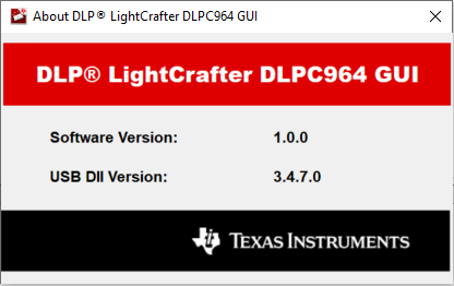 DLPLCRC964EVM DLPC964 GUI 关于对话框