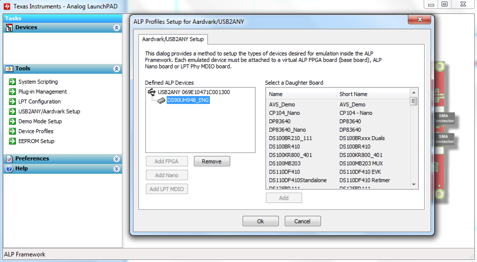 DS90UB933-Q1EVM 器件菜单