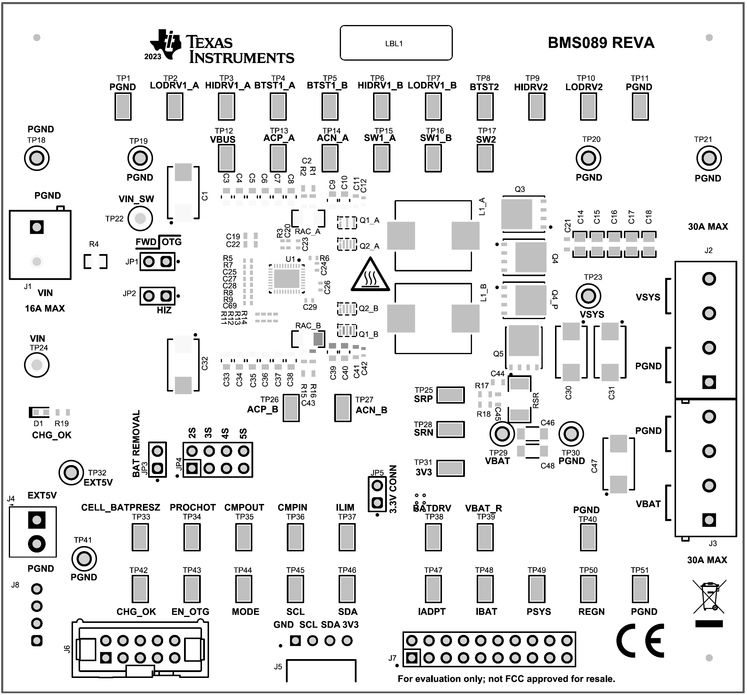 BQ25770GEVM, BQ25773GEVM 顶层装配图