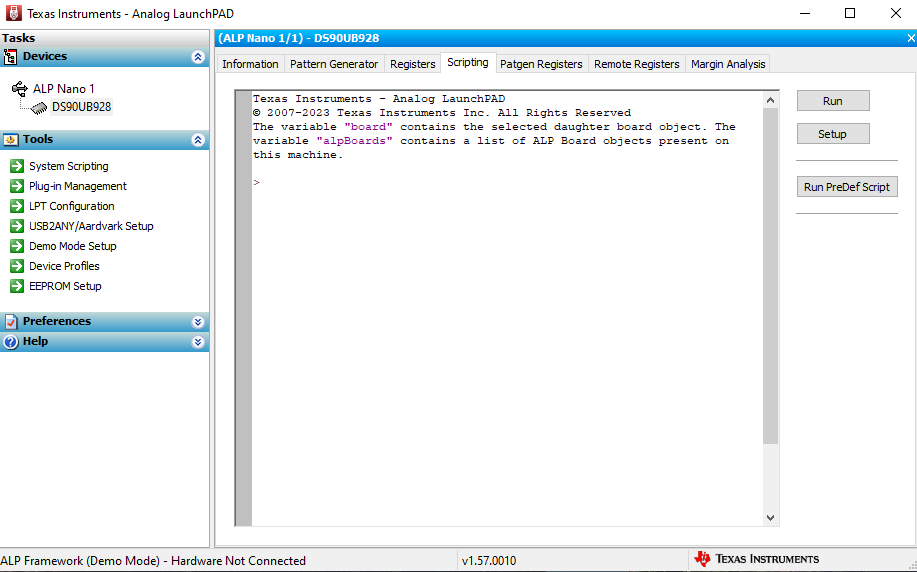 DS90UB928QEVM 脚本选项卡