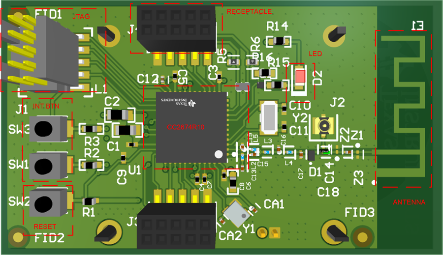 TIDA-010270 BLE 板顶视图