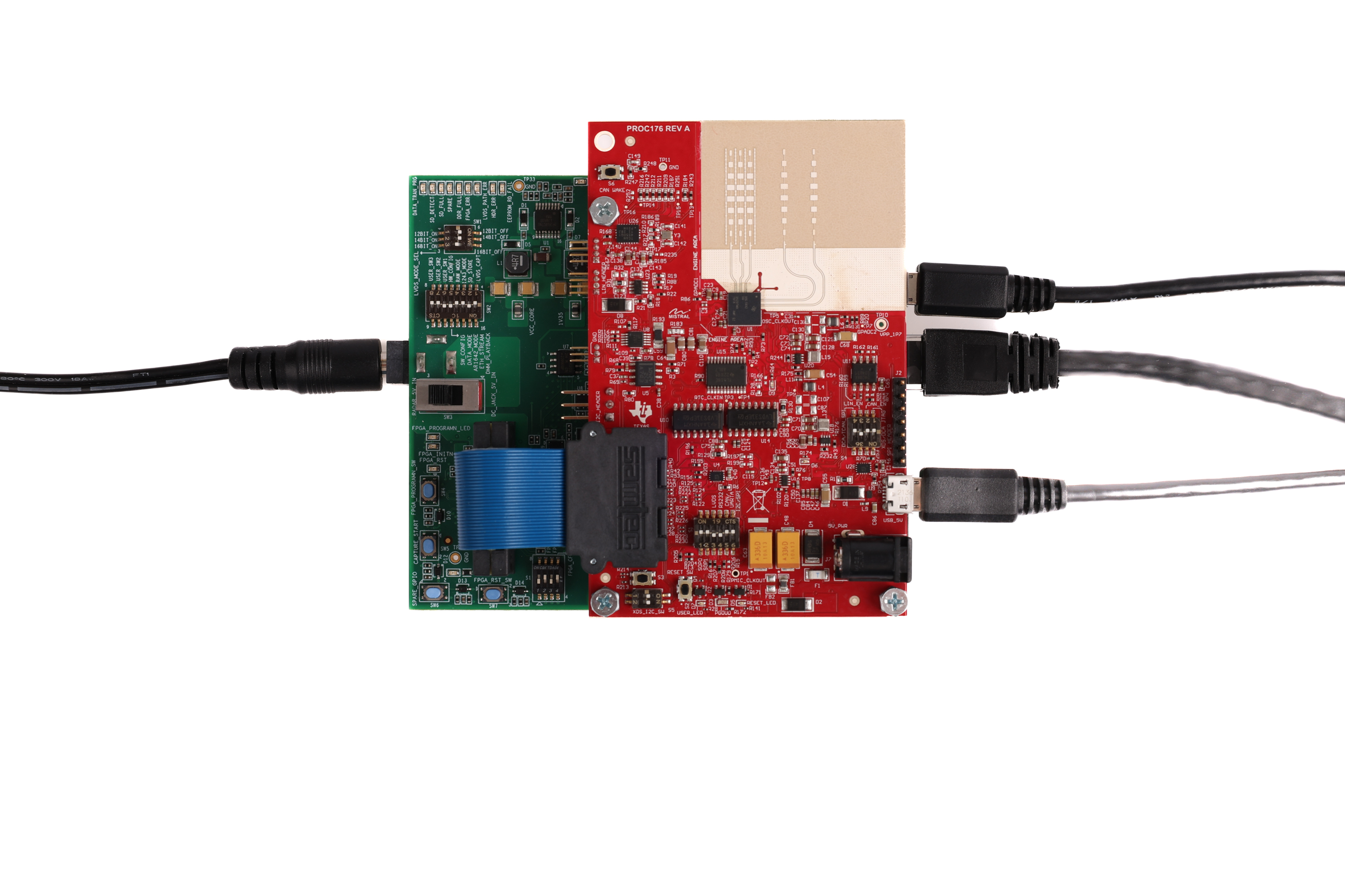 xWRL1432BOOST-BSD DCA1000EVM 模式（顶视图）