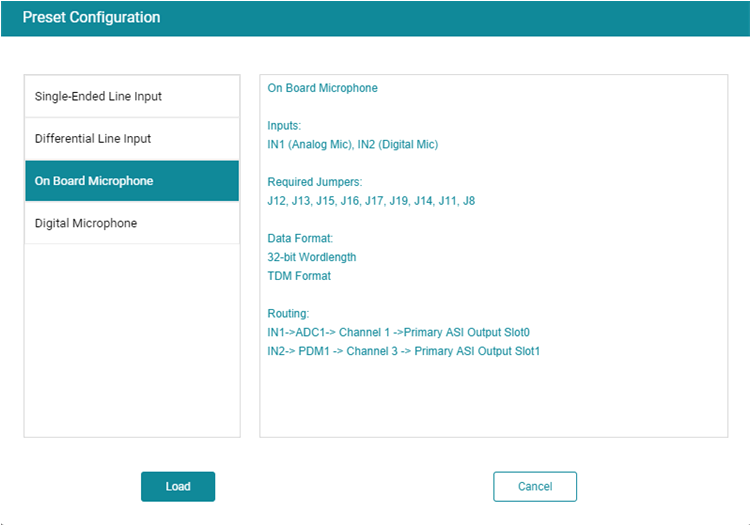 TAA3020 板载麦克风预设