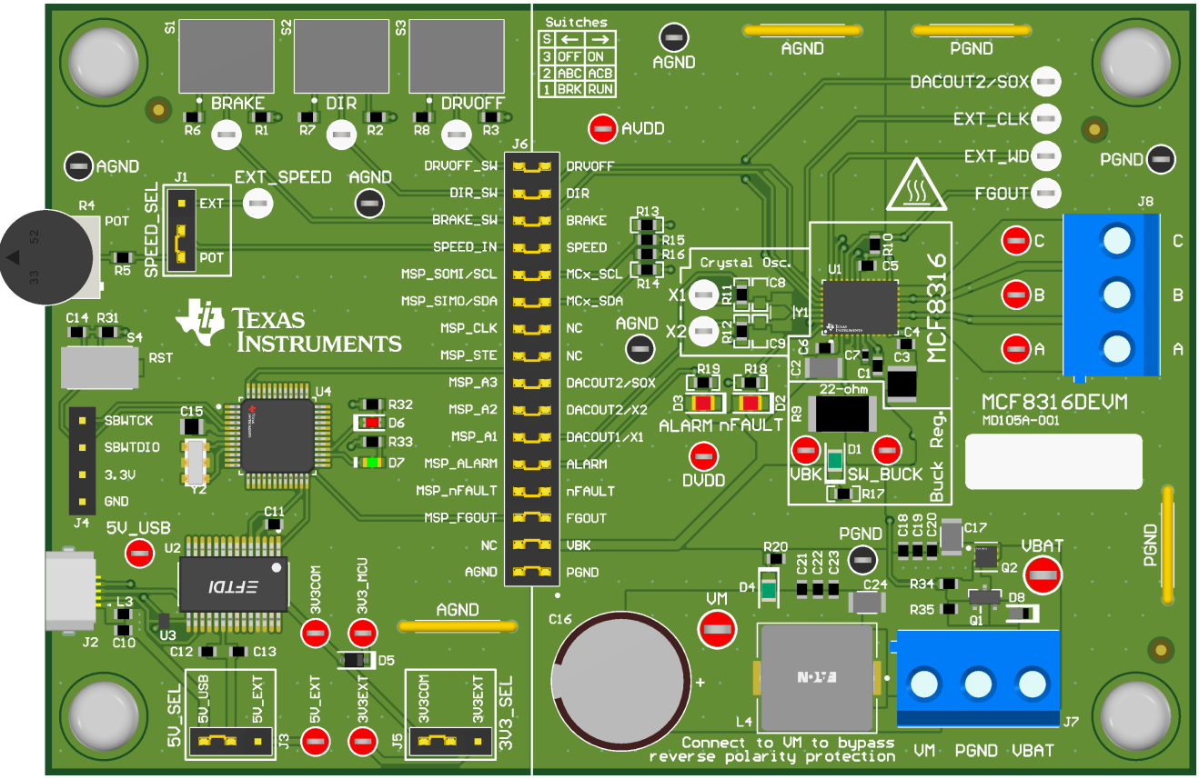 MCF8316DEVM MCF8316DEVM（顶视图）