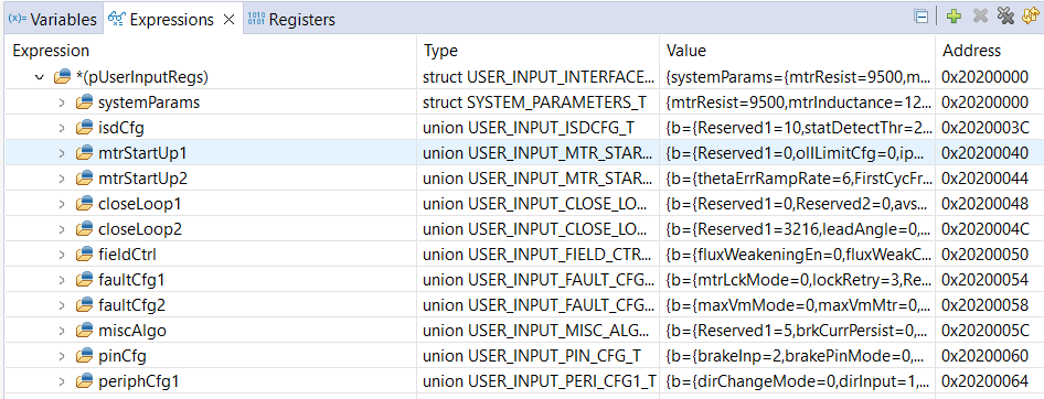  CCS 调试模式下的用户输入寄存器