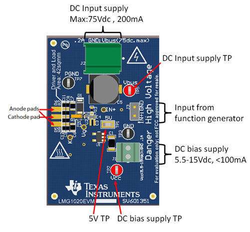 LMG1020EVM-006 建议的连接点和特性说明