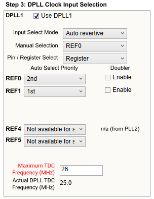 LMK5B12212EVM 第 3 步：DPLL 时钟输入选择