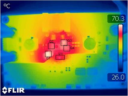 LM51770 热像图：VIN = 40.0V，IOUT = 4.0A，无强制空气冷却