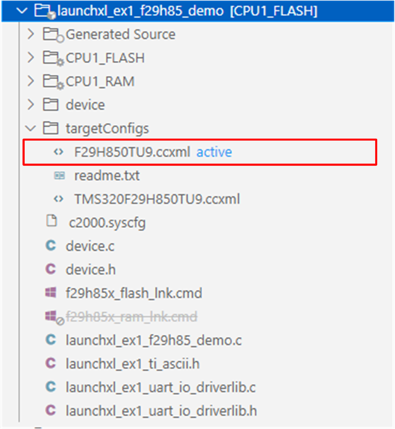 LAUNCHXL-F29H85X 演示工程中包含的目标配置