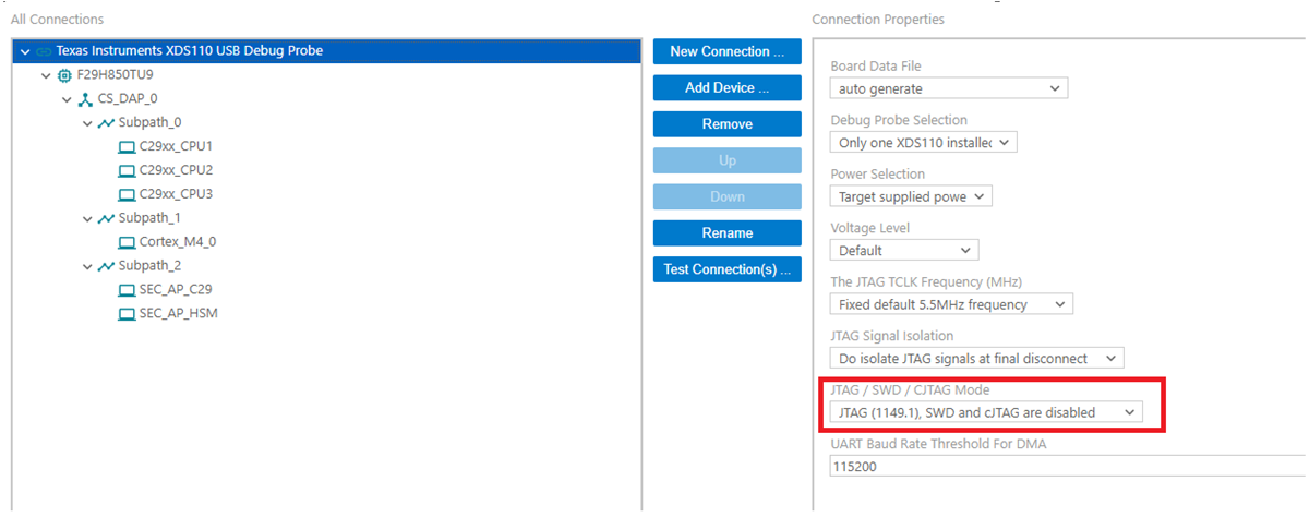 LAUNCHXL-F29H85X 目标配置高级选项