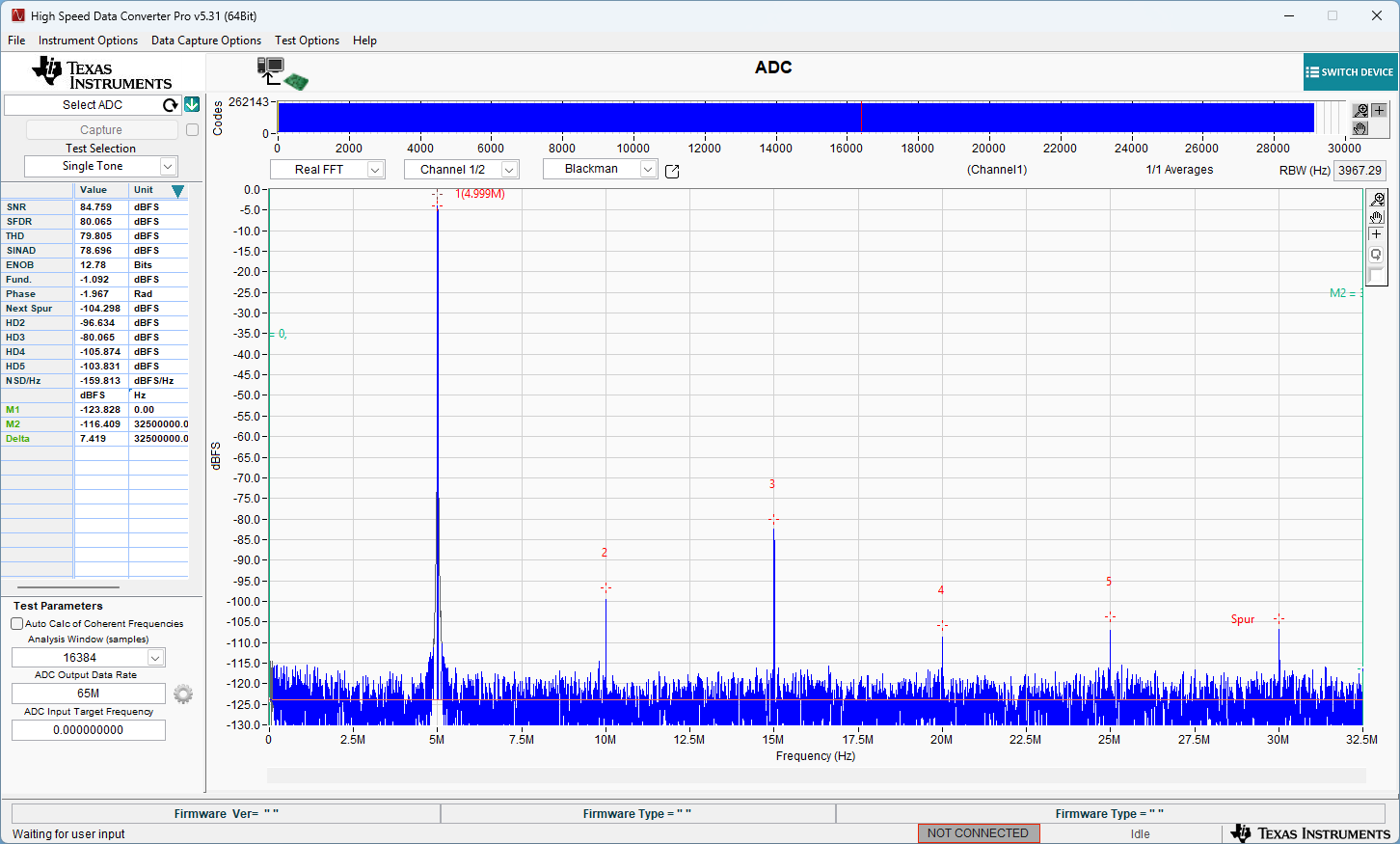 ADC3543EVM ADC3544EVM HSDC Pro 中的 ADC3543EVM FFT 数据采集