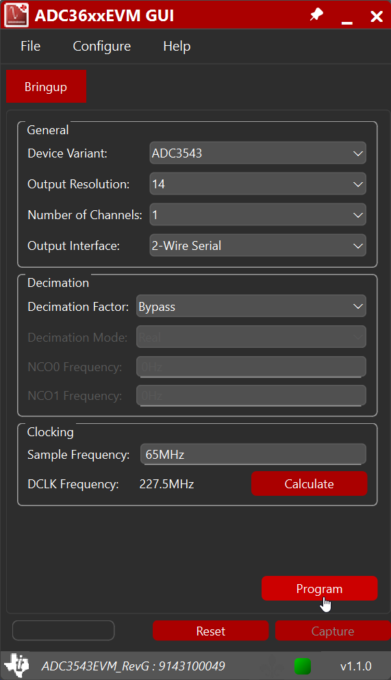 ADC3543EVM ADC3544EVM 对 ADC3543EVM 进行编程