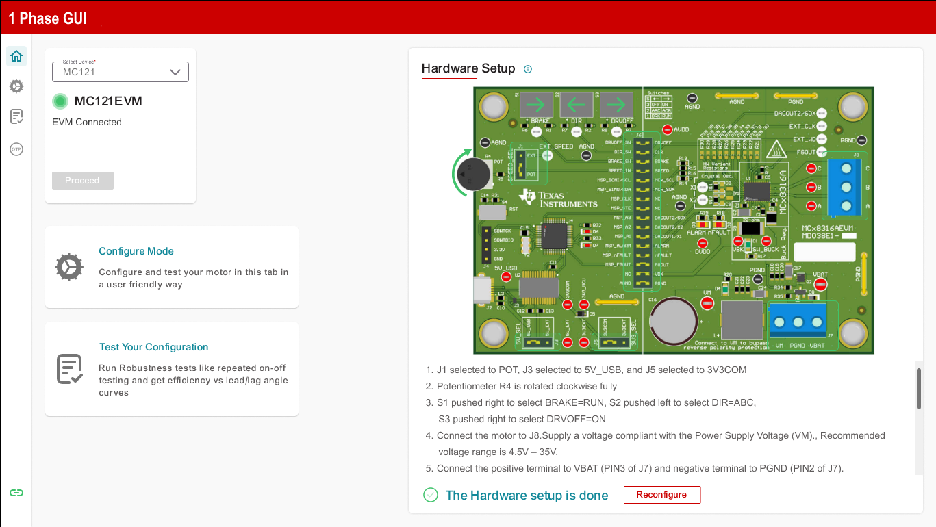 MC121EVM 自动检测 MC121 或 MC121-Q1